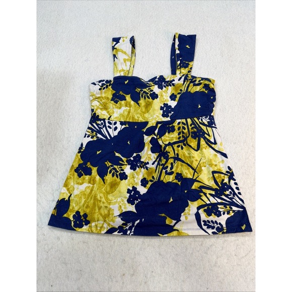 Ann Taylor Tops - Y2K Ann Taylor Cotton Blue, Yellow & White Floral Abstract‎ Scoop Neck Tank, S